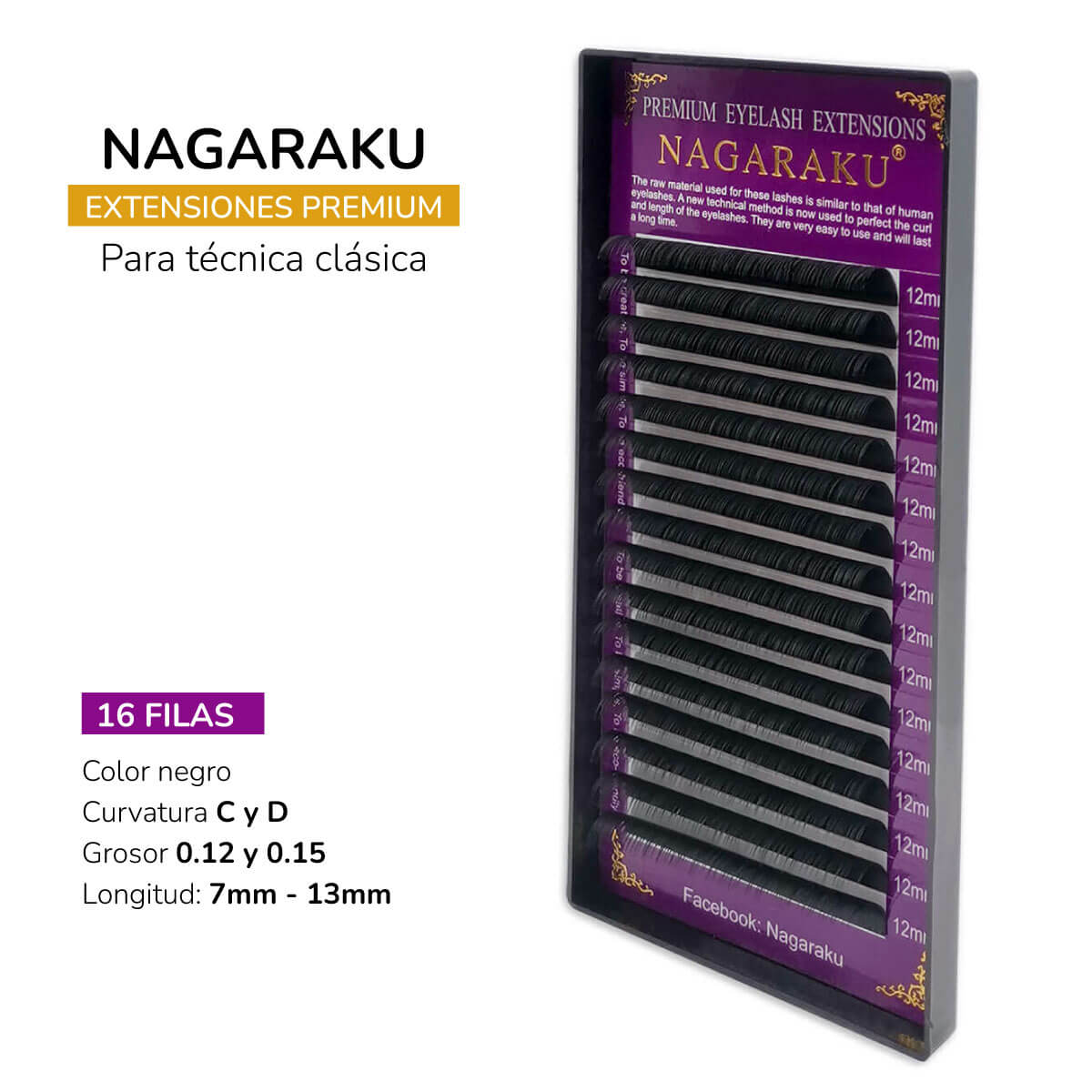 Extensiones de pestañas Nagaraku Premium - 16 líneas - Curvatura C y D